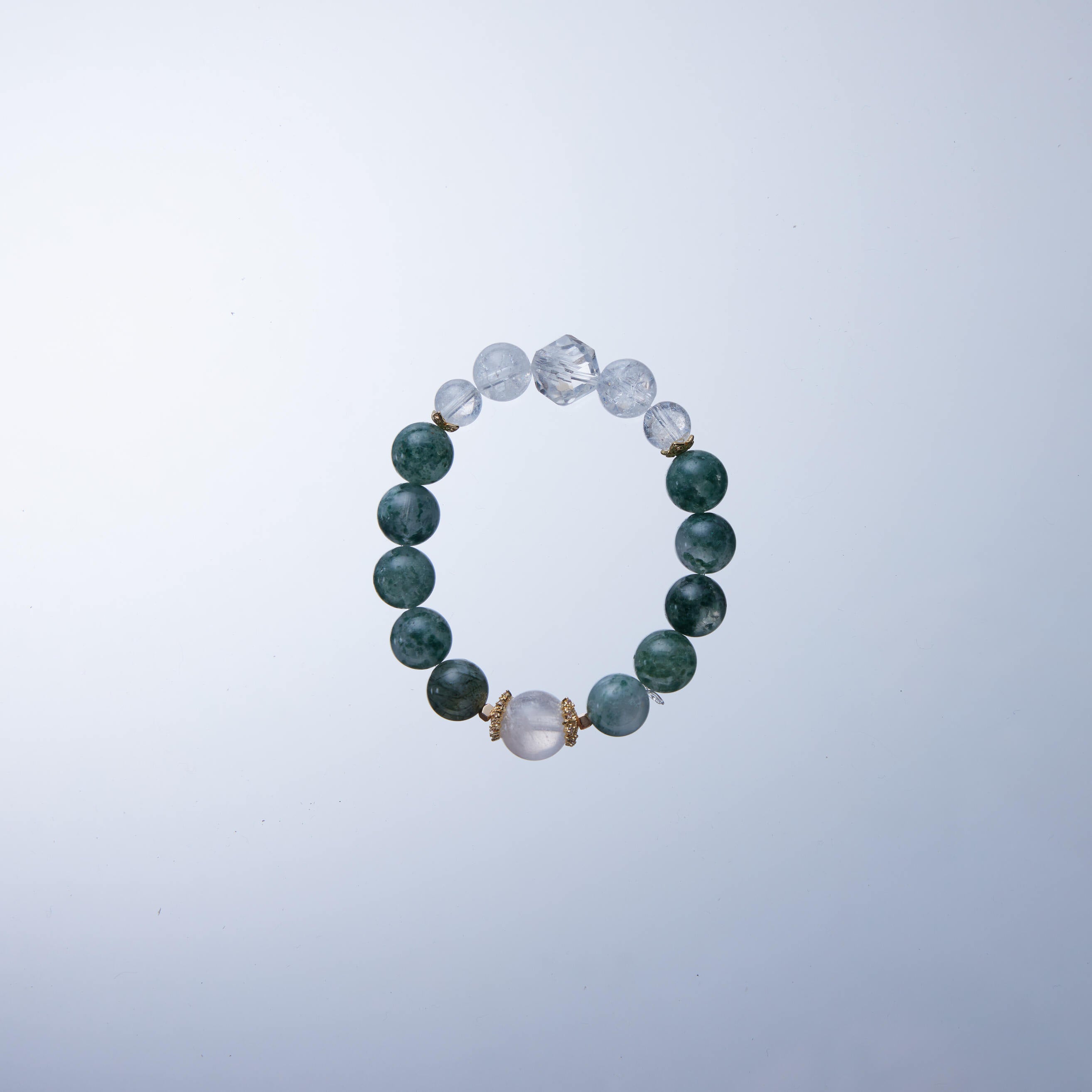 簡約綠草莓晶水晶手鏈｜綠髮晶、綠草莓晶、白水晶｜五行「木」10mm