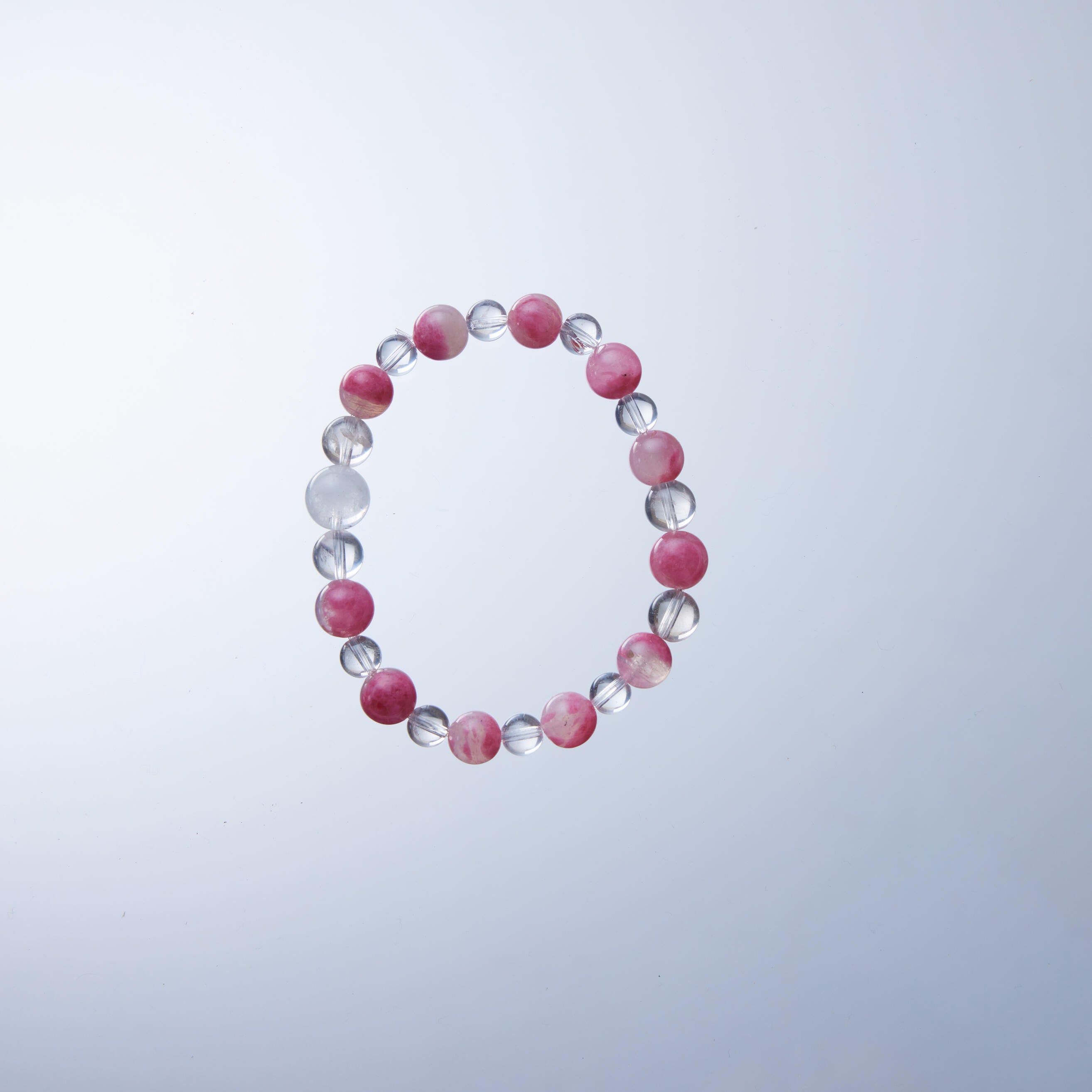 櫻花雨薔薇水晶手鏈｜白幽靈聚寶盆、透體白水晶｜聚財喜緣．浪漫守護