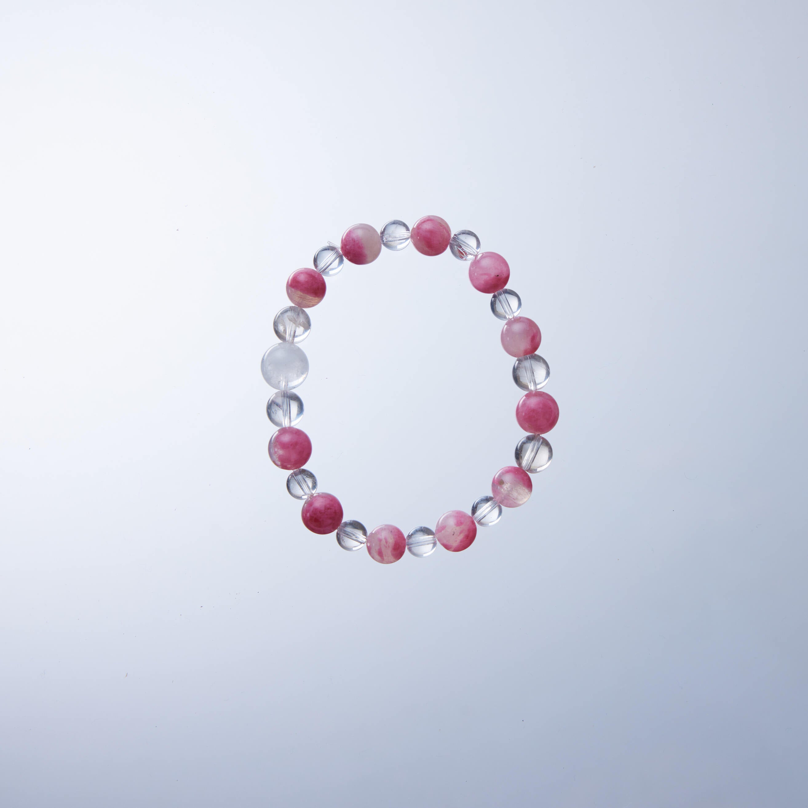 櫻花雨薔薇水晶手鏈｜白幽靈聚寶盆、透體白水晶｜聚財喜緣．浪漫守護