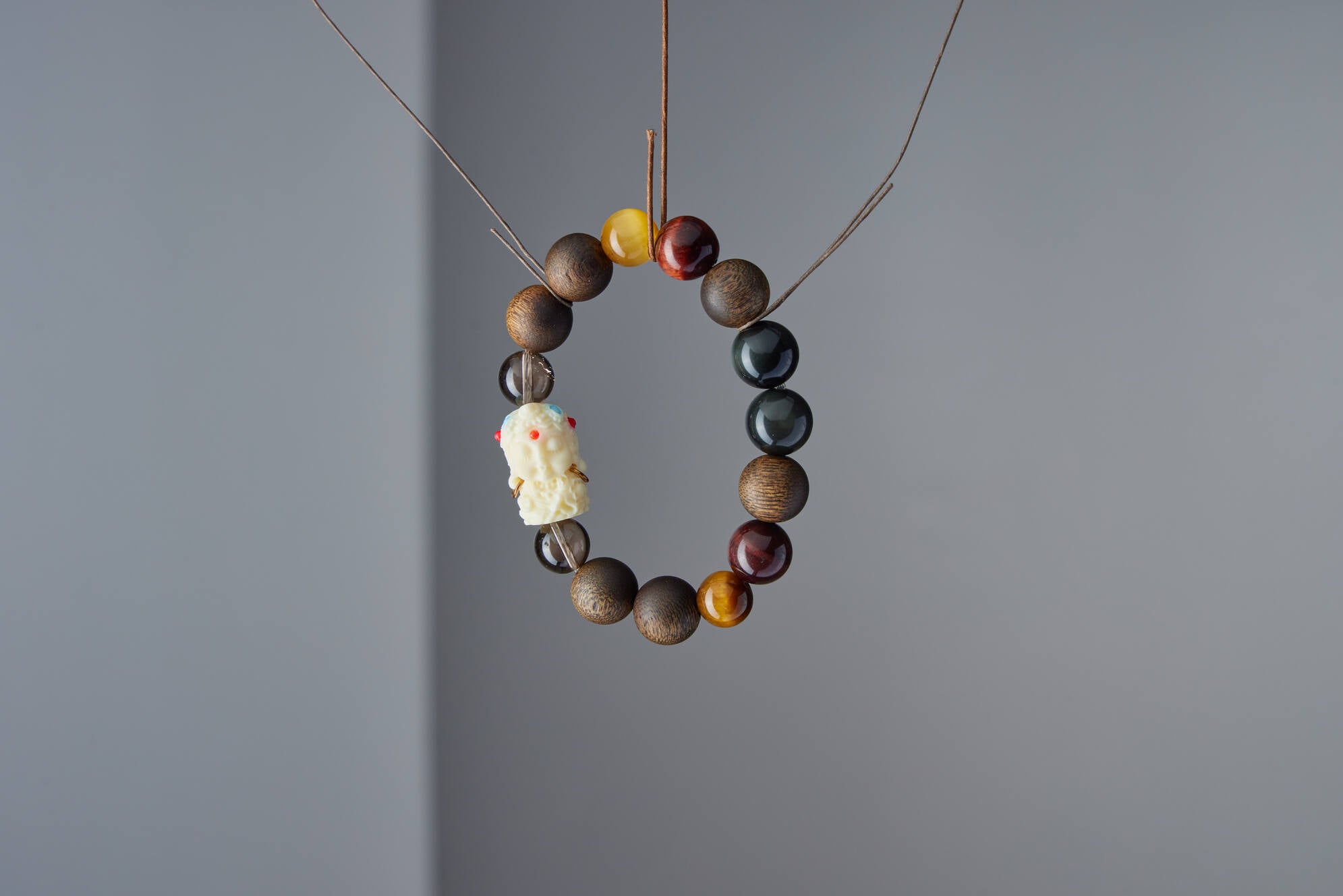 財神護佑四行手串｜天然檀木・菩提果・黑曜石・虎眼石｜守財穩氣・護身轉運・增強行動力