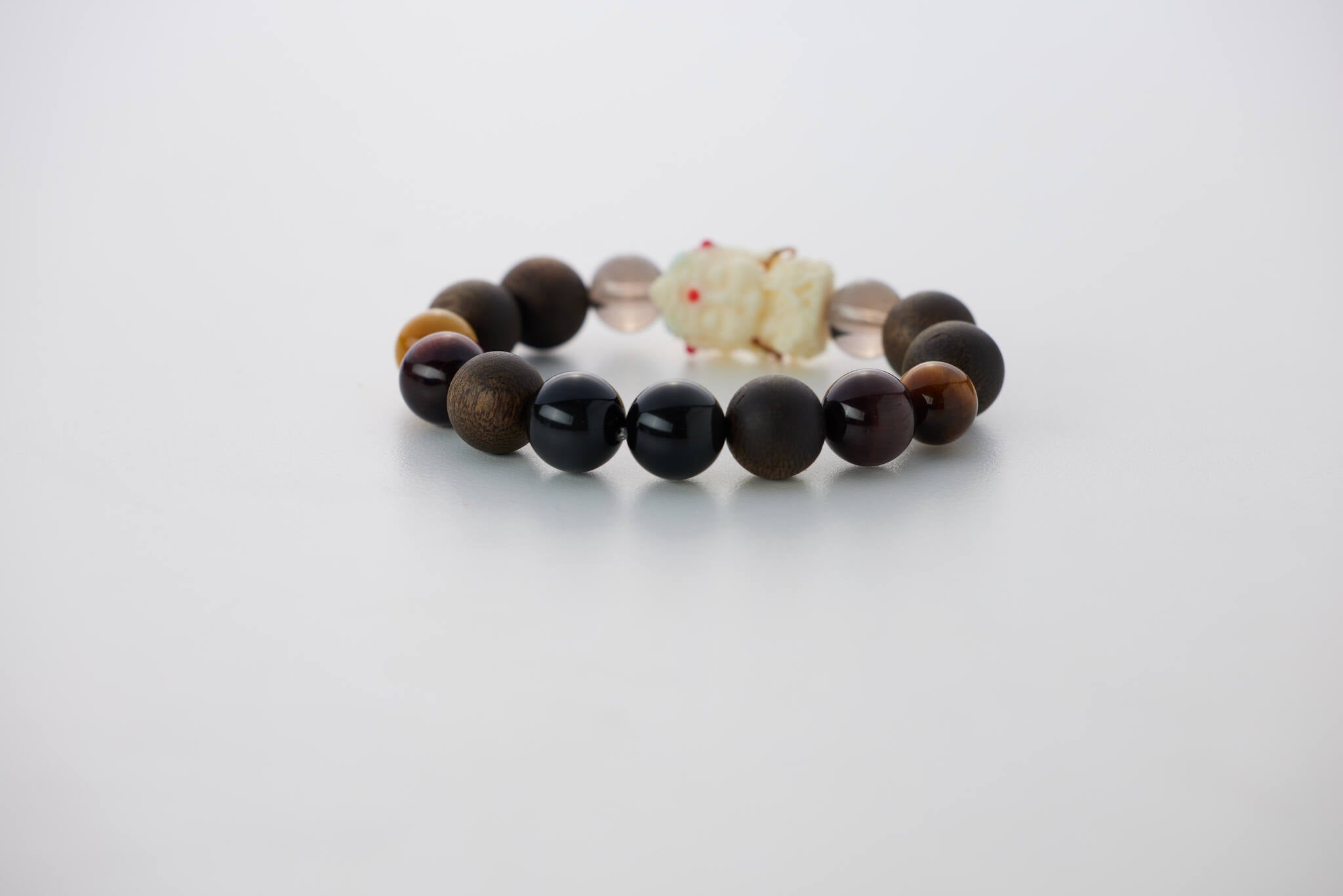 財神護佑四行手串｜天然檀木・菩提果・黑曜石・虎眼石｜守財穩氣・護身轉運・增強行動力