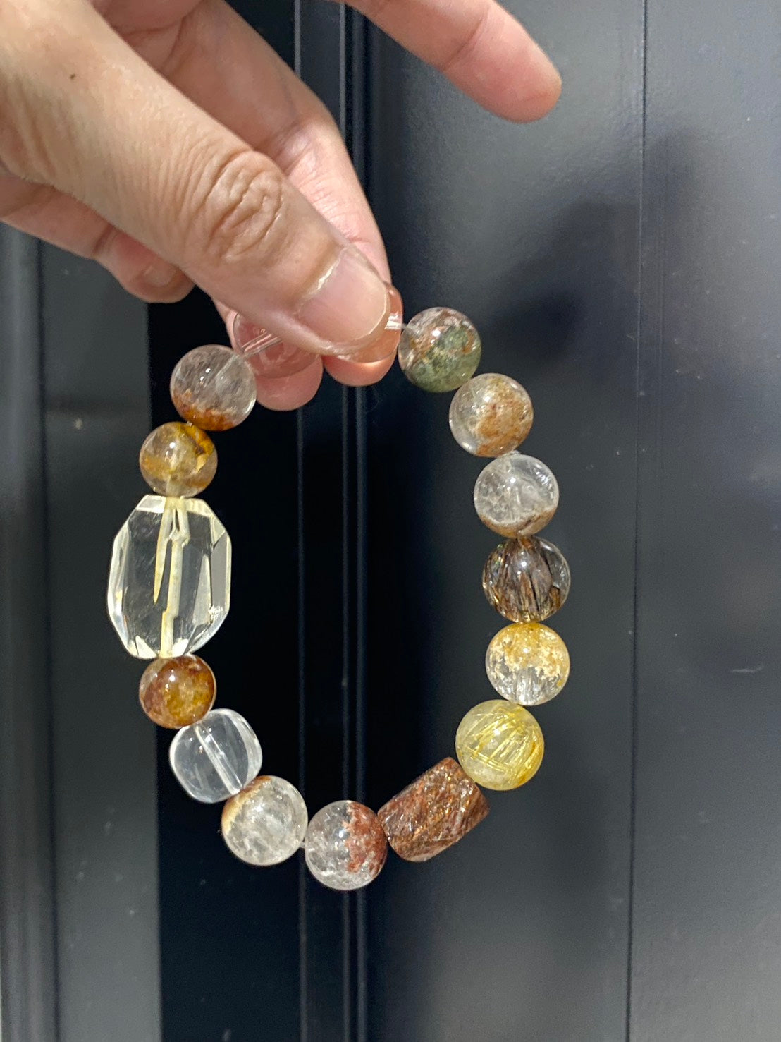 明清高古天然水晶手鏈｜白水晶 × 黃膠花 × 金髮晶 × 四季幽靈 × 黑金超七