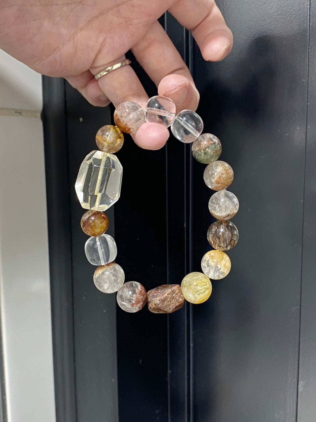 明清高古天然水晶手鏈｜白水晶 × 黃膠花 × 金髮晶 × 四季幽靈 × 黑金超七