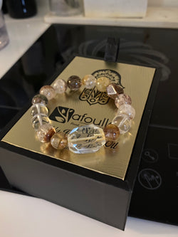 明清高古天然水晶手鏈｜白水晶 × 黃膠花 × 金髮晶 × 四季幽靈 × 黑金超七