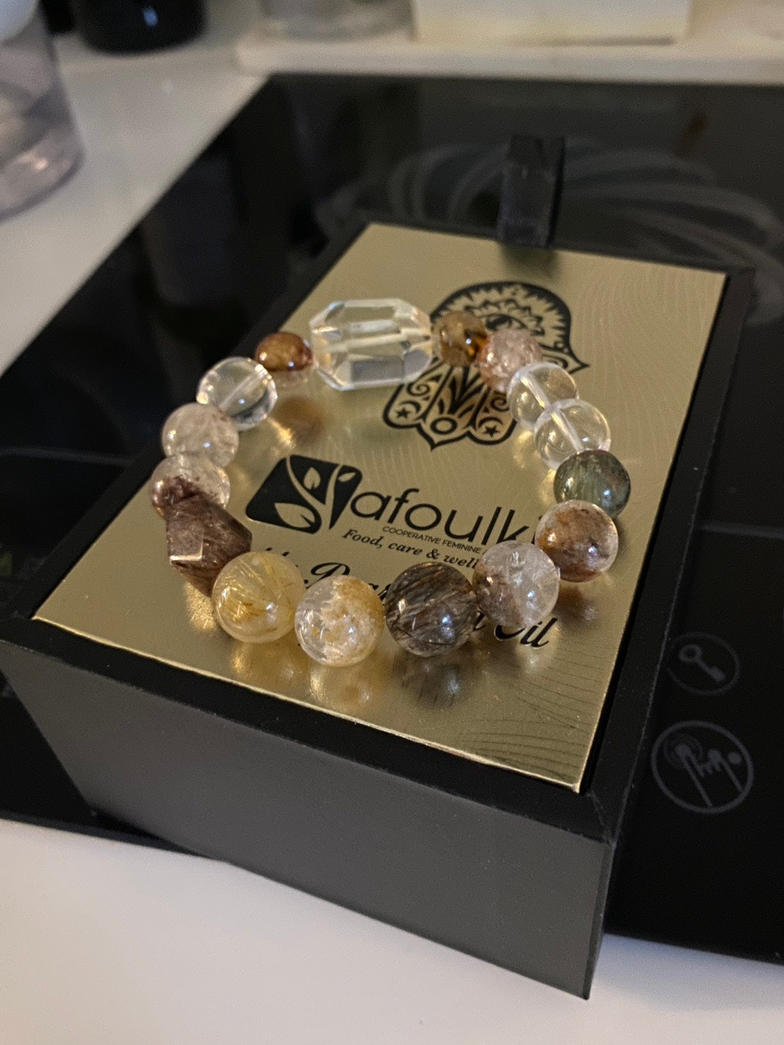 明清高古天然水晶手鏈｜白水晶 × 黃膠花 × 金髮晶 × 四季幽靈 × 黑金超七