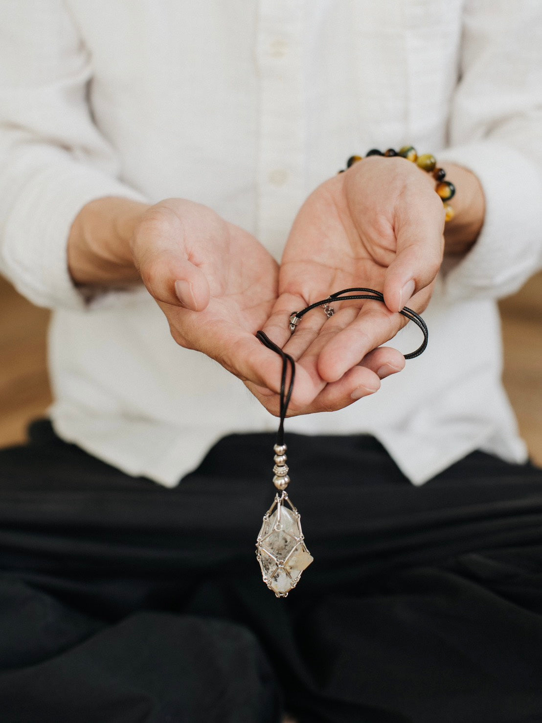 純鋼水晶原石網袋項鍊｜可自由更換原石