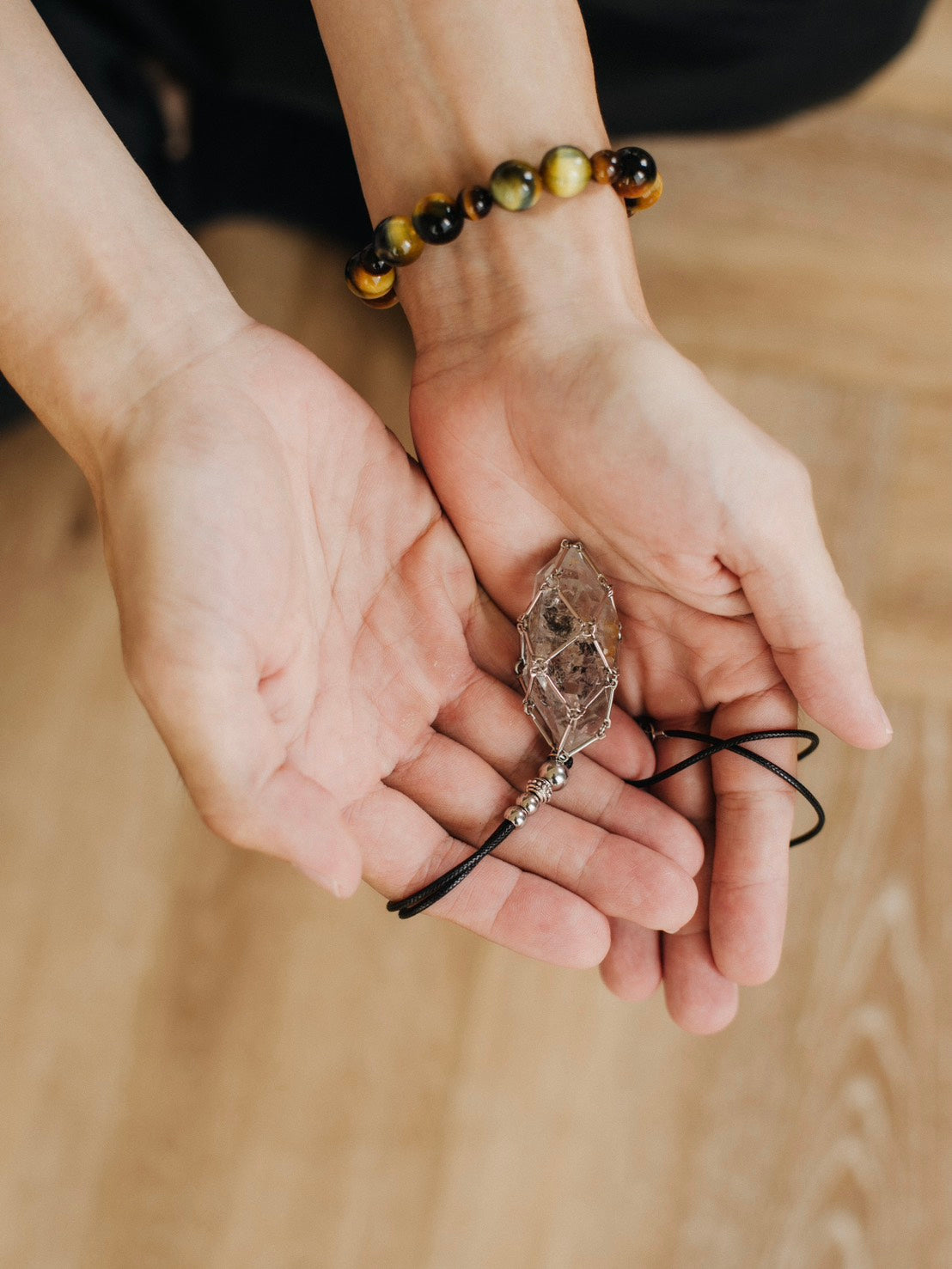 純鋼水晶原石網袋項鍊｜可自由更換原石