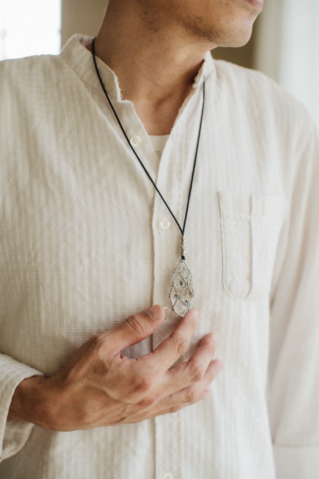 純鋼水晶原石網袋項鍊｜可自由更換原石