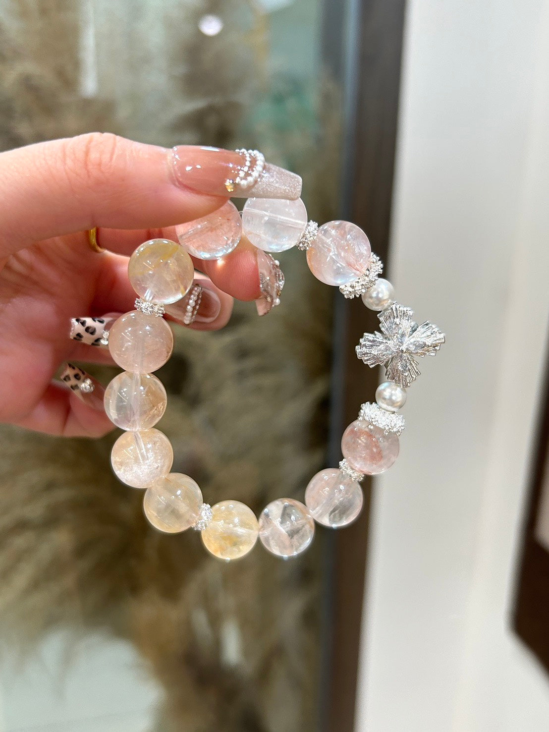 天然紅黃膠花水晶手鏈｜12mm夢幻雙色 × 白銀配飾｜招財 × 桃花能量雙啟動｜夢幻雙色 × 能量雙全