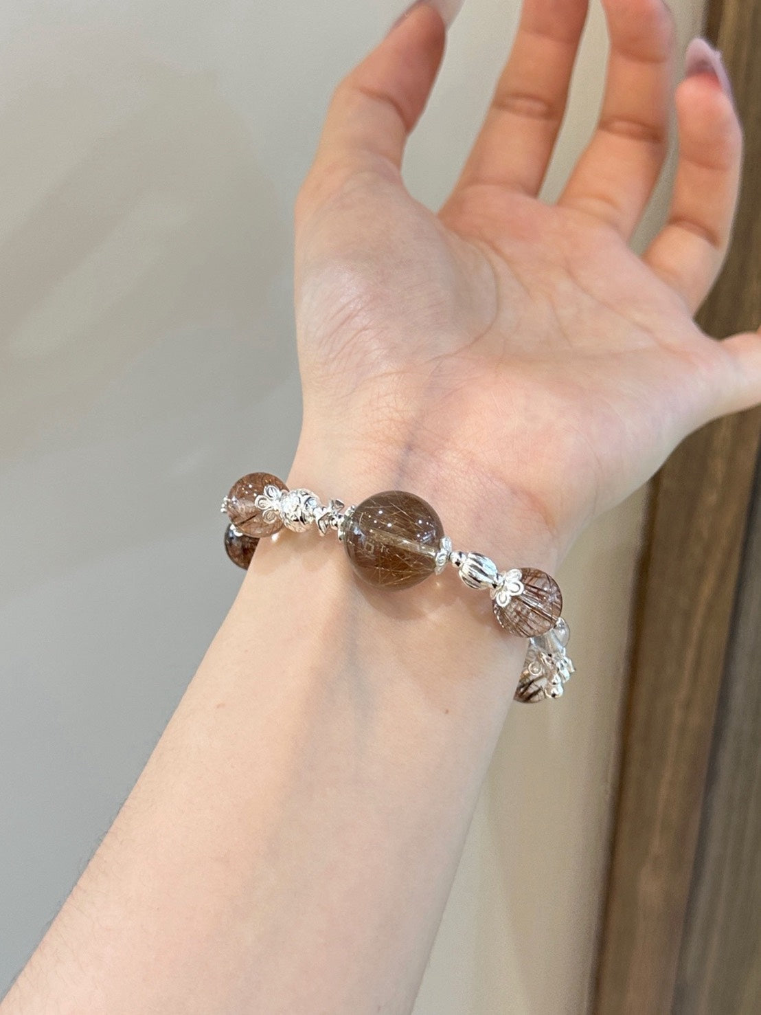 天然銅髮晶 × 茶水晶 × 綠幽靈手串｜純銀訂製 × 多晶能量匯聚