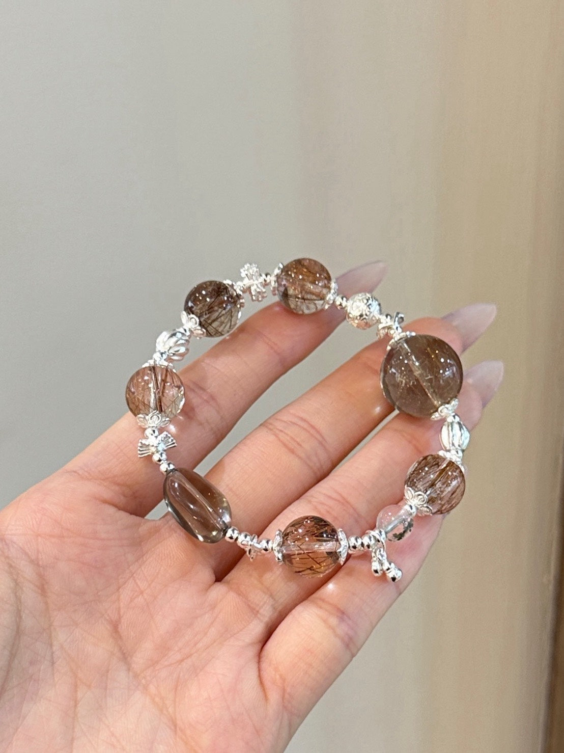 天然銅髮晶 × 茶水晶 × 綠幽靈手串｜純銀訂製 × 多晶能量匯聚