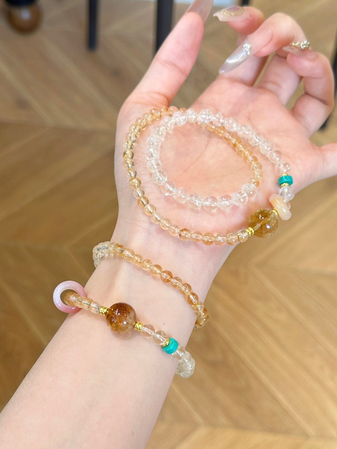 天然黃塔晶X白水晶順圈招財X淨化手鏈手串 ｜配珠｜雙圈款12-6mm