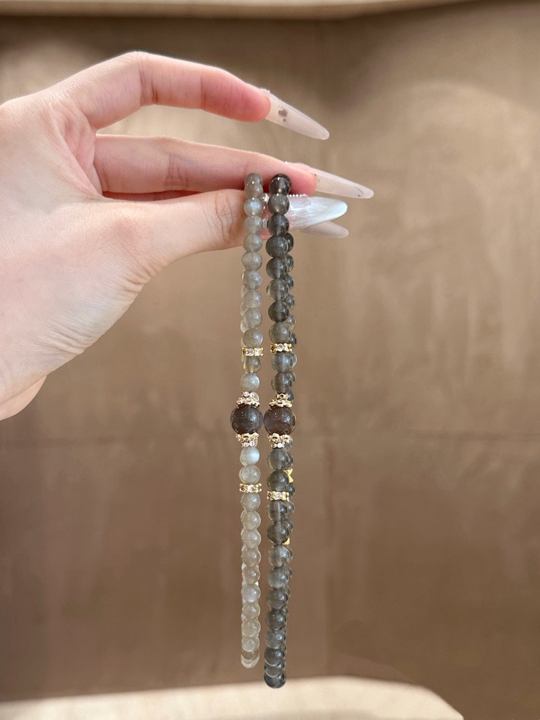 天然灰月光雙圈手鍊｜5mm淺灰×深灰｜「好好睡」靜心安眠系列