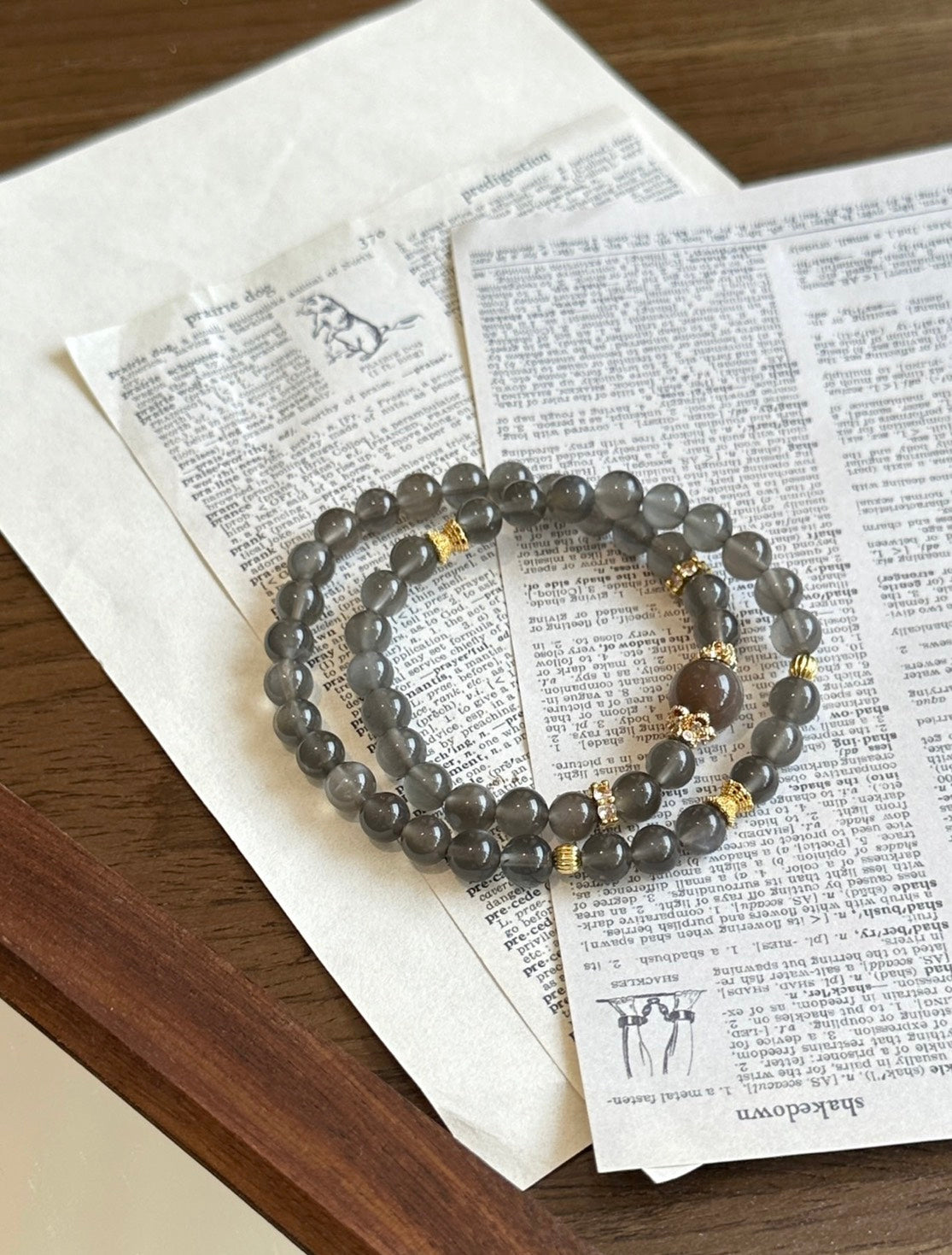 天然灰月光雙圈手鍊｜5mm淺灰×深灰｜「好好睡」靜心安眠系列