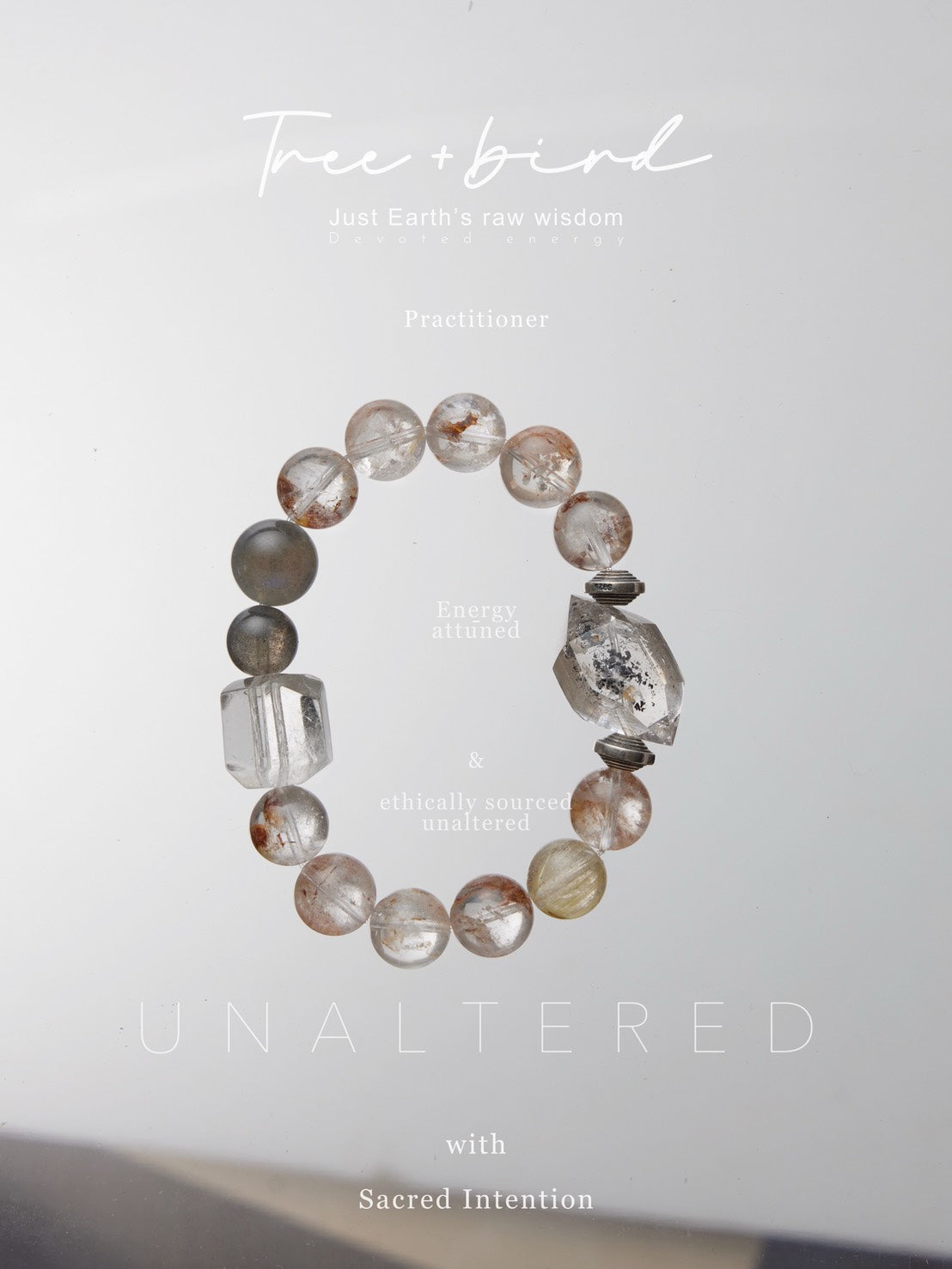 五行能量手串｜閃靈鑽黑流沙雙尖 × 白水晶 × 灰月光 × 紅膠花｜水 × 金 × 火 三相補強