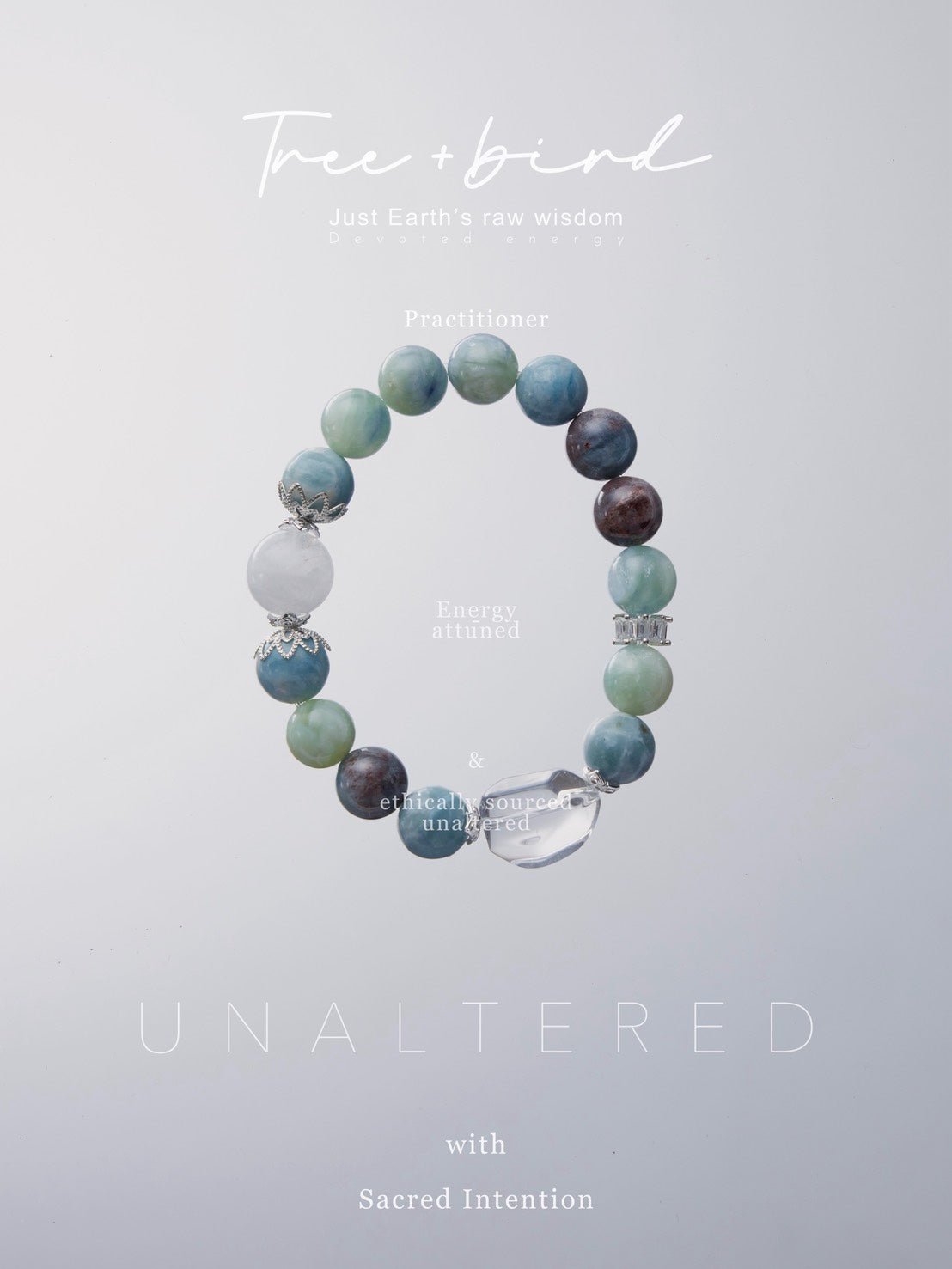 島嶼海藍寶水晶手鏈｜ 三色島嶼稀缺礦「調節情緒溝通之石」11mm 脈輪：喉輪、白水晶、白幽靈聚寶盆